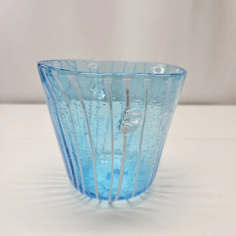 Murano Aqua Blue Art Glass Ice Bucket Bullicante Wine Chiller Coastal Decor